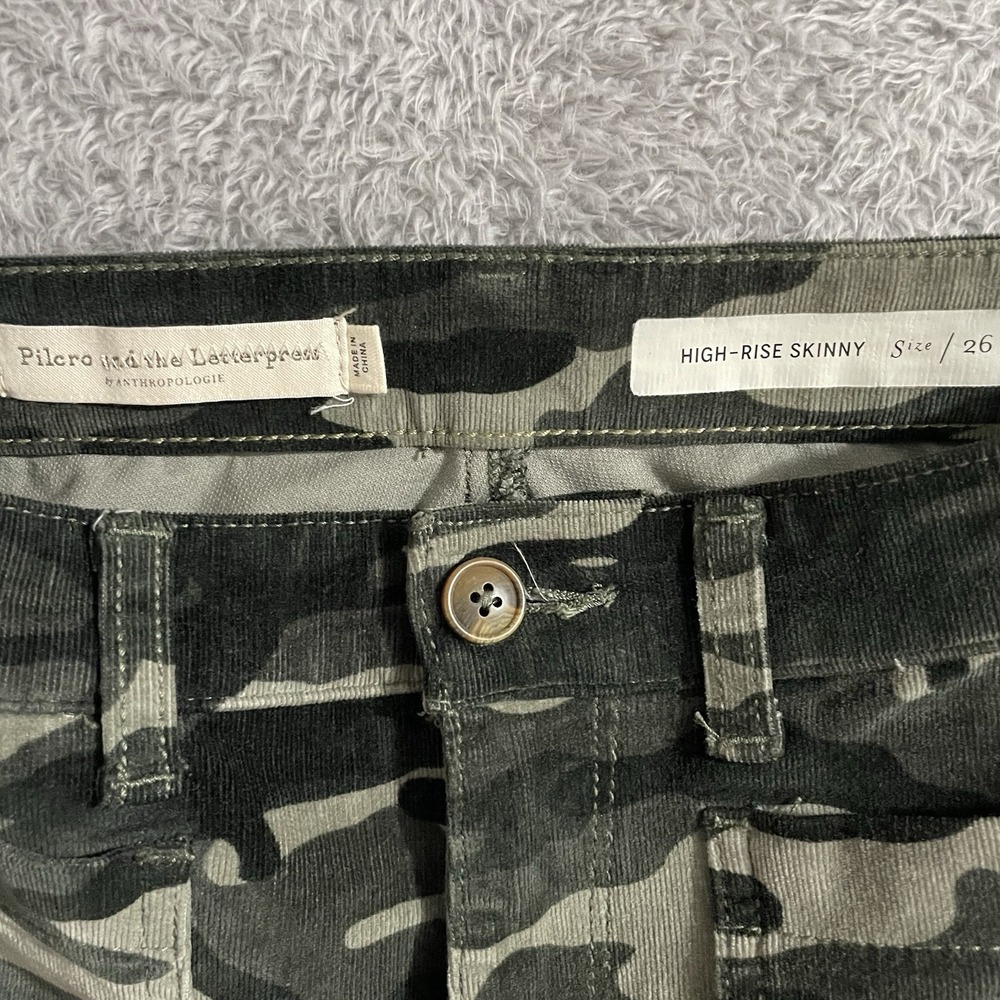 Pilcro And The Letterpress Pants Womens 26 High Rise Skinny‎ Camouflage Corduroy - Picture 2 of 8